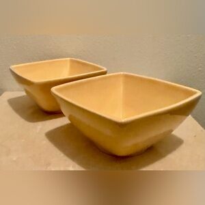 2 Sur La Table yellow 5” square bowls. New